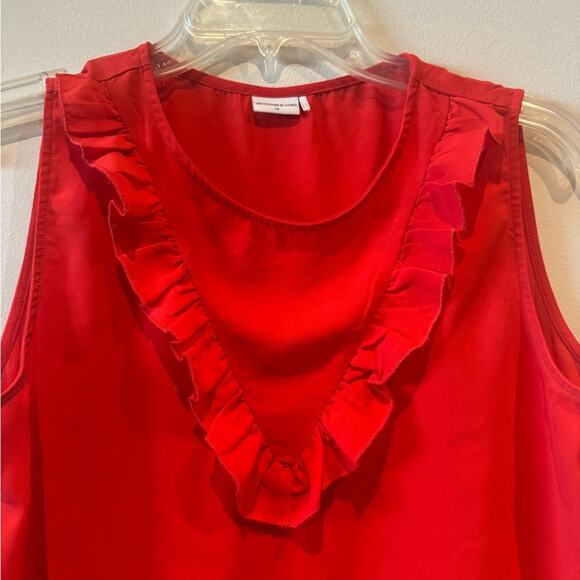Jacqueline de Yong red silk ruffle front sleeveless blouse - Picture 2 of 4